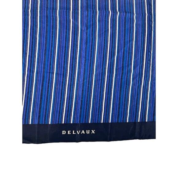Delvaux scarf 100% silk France large square blue and white striped elegant - Picture 3 of 6